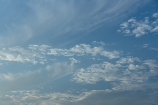 Full frame abstract texture cloudscape consisting of a combination of cirrus and cirrocumulus clouds in the sky near sunset or sunrise hours