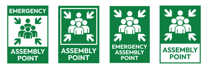 Fototapeta premium Emergency assembly point sign. Assembly point sign symbol vector illustration isolated on white background.