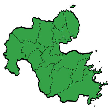大分県地図 市町村区分 緑色 筆タッチ 和風 西日本 / A brushstroke map of Oita Prefecture / green