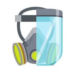 Obraz premium A flatdesign illustration of a grey dualcartridge respirator mask combined with a transparent blue face shield