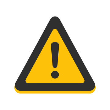 A yellow triangular warning sign with a thick dark border and a dark gray exclamation mark in the center