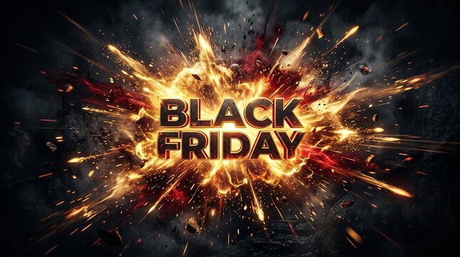Black Friday Explosive Sale Event with Fiery Energy and Sparks