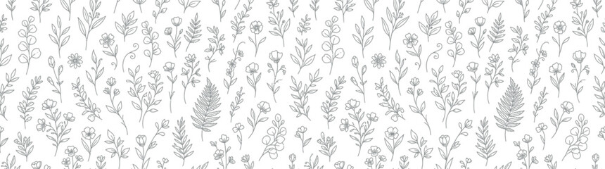 Naklejka premium Hand-drawn delicate botanical illustration seamless pattern