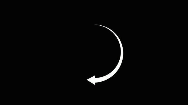 Minimalist white circular loading arrow animation on black background, for ui ux, spinner circle