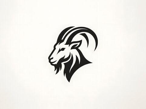 Minimalist Black Goat Head Silhouette Icon Vector Illustration for Modern Brand Identity and Graphic Design Projects