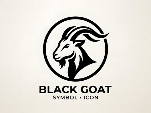 Minimalist black goat head mascot logo design with circular frame and bold typography for branding