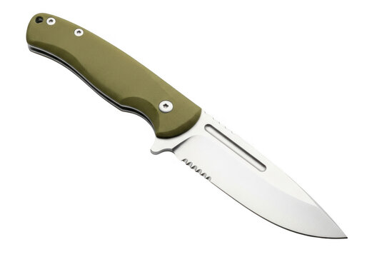 Olive green folding pocket knife with serrated edge