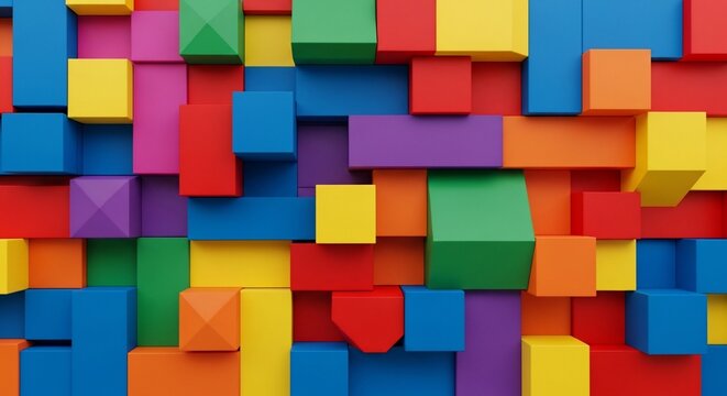 Vibrant 3D Geometric Abstraction: A Playful Collision of Color and Form