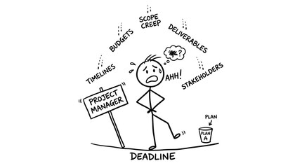 Obraz premium Project manager juggling deadlines and budget doodle.