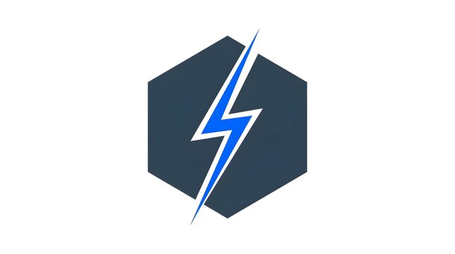 Blue lightning bolt logo in hexagonal shape on white background