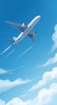 Soaring through painted skies: Airplane ascent, digital brushstrokes.