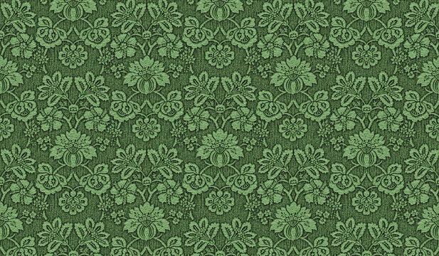 Green intricate floral damask pattern wallpaper background with wallpaper