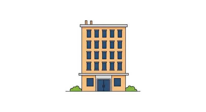 Simple cartoon yellow office building.
