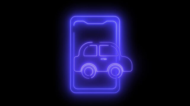 Neon-blue phone icon with car inside