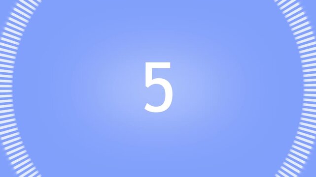 Digital countdown timer with incrementing numbers changing from one to ten displayed in white font against plain light blue gradient backdrop for video project transitions.