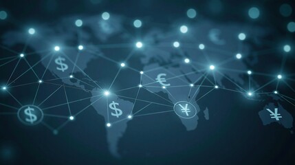 Fototapeta premium Global Financial Network Connecting World Currencies and Economies with Digital Data Flow