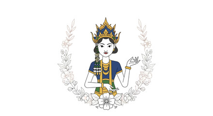 Naklejka premium Traditional Indonesian Woman in Royal Attire, Floral Wreath