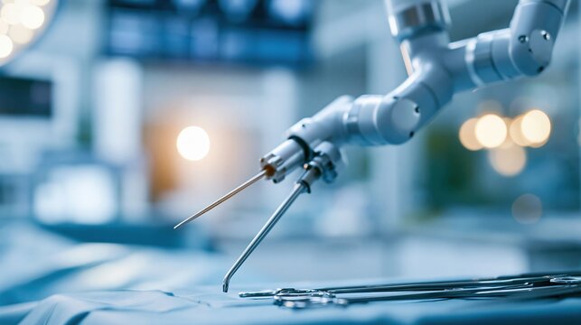 Advanced Robotic Surgical Arm with Precision Instruments in a Modern Operating Room Setting