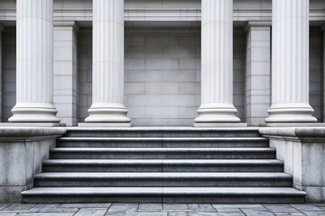 Obraz premium Grand neoclassical stone staircase leading to imposing columns and stone building facade