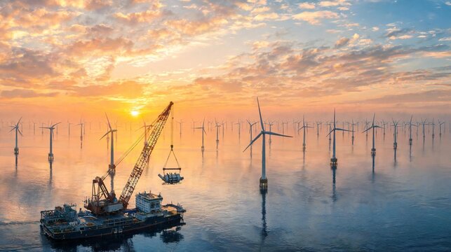 Offshore Sea Wind Farm with Renewable Energy Turbines
