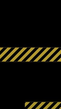 Animated yellow and black caution tape barrier loop on transparent background