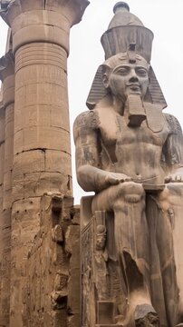 Luxor Temple, Karnak, Egypt. Colossal statues or statues of gods and pharaohs