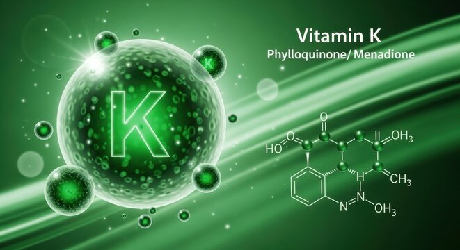 Vitamin k chemical structure illustration with green abstract background