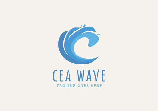 Initial Letter C wave shape logo icon for surf, sea, beach or vacation related business