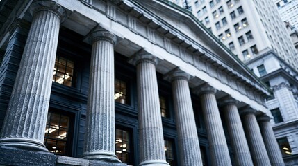 Obraz premium Majestic Neoclassical Architecture with Grand Columns and City Skyline