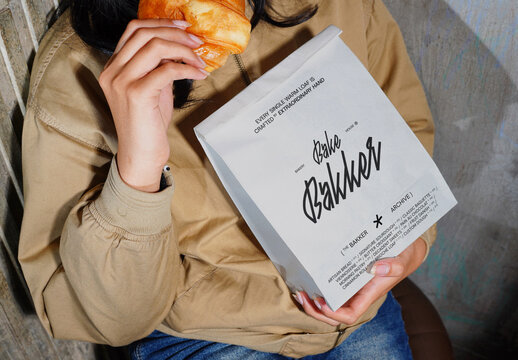 Holding Bakery Pouch Mockup