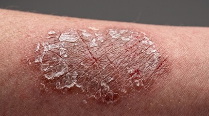Fototapeta premium Macro View of Psoriasis Plaque and Scaly Red Skin Lesion