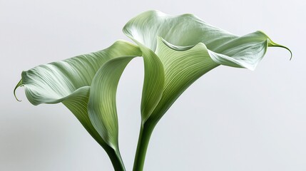Obraz premium Elegant Green Calla Lilies Isolated on a Clean White Background, Delicate Floral Beauty
