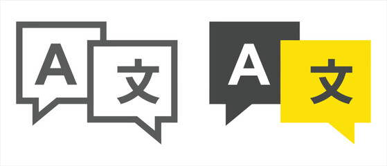 Language translation icon set featuring speech bubbles with letter a and asian character translation language communication linguistics interpretation learning dialogue education dictionary © Romzain