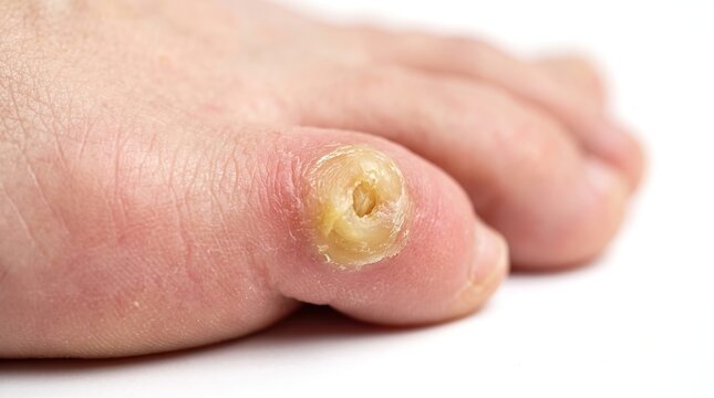 Extreme Macro of Hardened Corn Clavus Keratosis Lesion on Foot Toe Skin