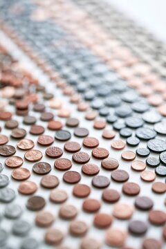 Rows of US Pennies and Dimes Arranged in Size Order, Demonstrating Financial Growth and Saving Concepts