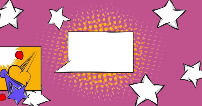 Cartoon background animation, comic book backdrop video. Retro comics pop art design.
