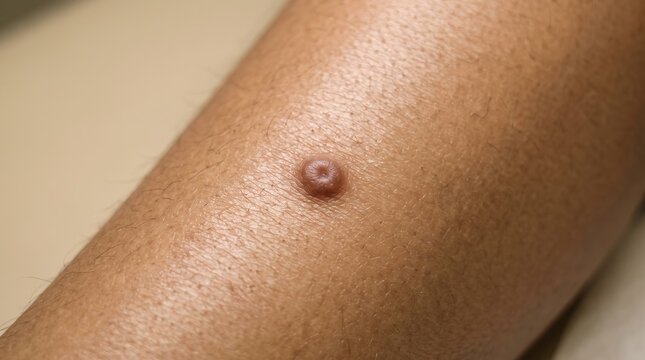 Close Up of Dermatofibroma Benign Fibrous Papule Nodule on Arm Skin