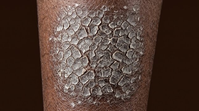 Macro Photo of Severe Ichthyosis Cracking Dry Scaly Skin Pattern on Lower Leg