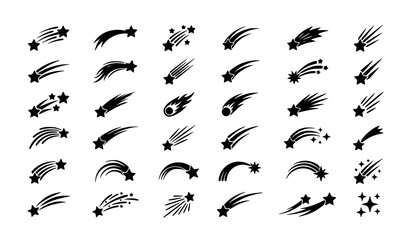 Shooting Star and Comet Silhouette Bundle Editable Celestial Vector Illustration © Anik