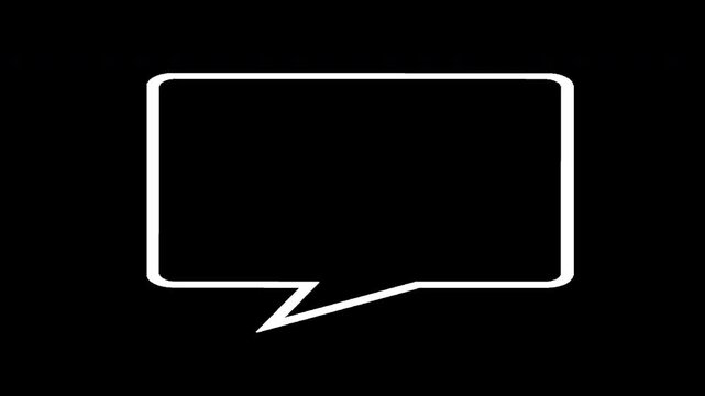 White line rounded rectangle speech bubble animated with hand drawn jitter effect on transparent background in 4k