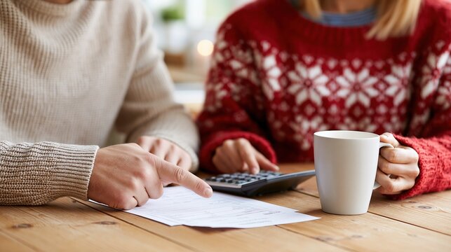 Couple Planning Finances Together, Calculating Budget or Bills with Calculator and Documents