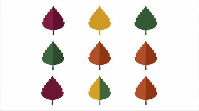 Set of colorful autumn leaves vector illustrations in flat style on white background