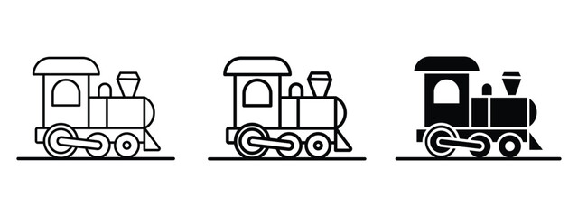 Steam locomotive train icons vintage black and white vector set © maxsabbir07