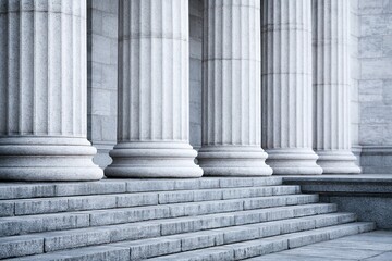 Obraz premium Majestic Stone Columns and Grand Staircase of an Imposing Classical Building Architecture