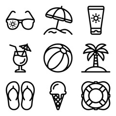 Fototapeta premium Summer Vacation Line Icon Set Collection