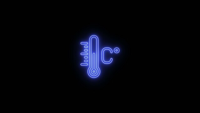 Neon blue glowing thermometer with Celsius symbol on dark Generate title without using the word "Title:" before it. background temperature