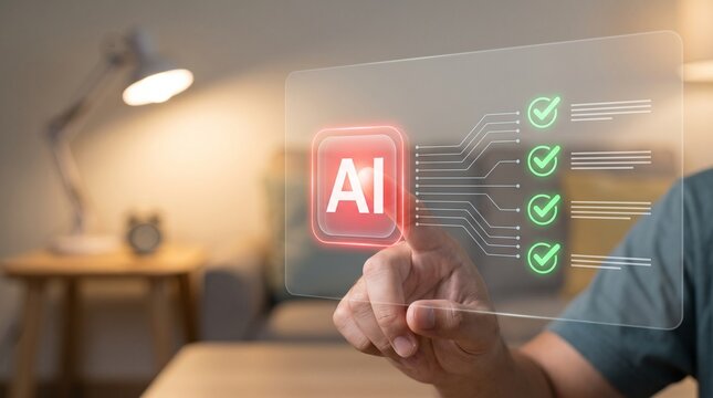 Person Interacting With Artificial Intelligence Interface Checklist Panel