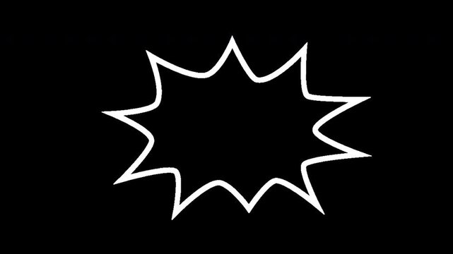 White outline starburst speech bubble animated with hand drawn jitter effect on transparent background in 4k