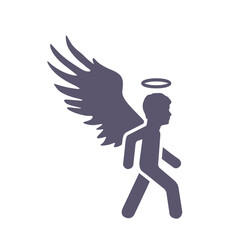 Fototapeta premium Fantasy man angel with huge bird wings. Simple icon
