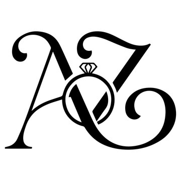 Stylish AZ Monogram Logo Design featuring Diamond Ring Icon for Wedding Monogram, Jewelry Brand, and Luxury Identity
